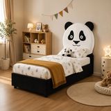 Homefy Panda Çocuk Baza Başlık ve Yatak Seti (3'lü Set) 90X190 Ölçü - Beyaz - Siyah