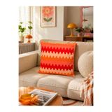 Homeilla Sunwave Turuncu Kırmızı Dalga Desenli Kadife Dekoratif Kırlent 40x40 cm