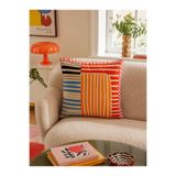 Homeilla Turuncu Mavi Çizgili Modern Kadife Dekoratif Kırlent – 40x40 cm