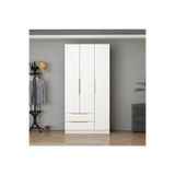 Homeizi Alin 3 Kapaklı 2 Çekmeceli Gardırop - Elbise Dolabı - J Soft Kulp - Beyaz