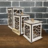 Homejamin 3'lü Mini Ahşap Dekoratif Süs Fener Seti Asimetrik Motif (Beyaz)