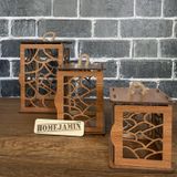 Homejamin 3'lü Mini Ahşap Dekoratif Süs Fener Seti Asimetrik Motif (Ceviz)