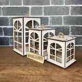 Homejamin 3'lü Mini Ahşap Dekoratif Süs Fener Seti Hint Penceresi motif (Beyaz)