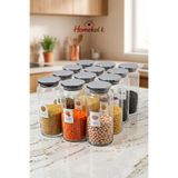 Homekolik 12'li Etiketli Metal Kapak Vakum Kapaklı Cam Saklama Kabı Seti 1300 ml Bakliyat Kavanozu Erzak Saklama Kabı
