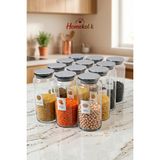 Homekolik 12'li Metal Kapaklı Etiketli Vakum Kapaklı Cam Kavanoz Seti 1300 ml Bakliyat Kavanozu Erzak Saklama Kavanozu - Şeffaf - 12 Adet - 1500 ml