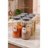 Homekolik 6'lı Etiketli Metal Kapak Vakum Kapaklı Cam Saklama Kabı Seti 1300 ml Bakliyat Kavanozu Erzak Saklama Kabı