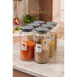 Homekolik 6'lı Metal Kapaklı Etiketli Vakum Kapaklı Cam Kavanoz Seti 1300 ml Bakliyat Kavanozu Erzak Saklama Kavanozu