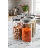 Homekolik 6'lı Metal Kapaklı Vakum Kapaklı Cam Kavanoz Seti 1300 ml Bakliyat Kavanozu Erzak Saklama Kavanozu