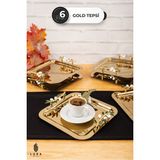 Homekolik Zeytin Dalı Gold Kahve Sunum Tepsi Seti 6 Parça 22 cm Krom Malzeme ile Şıklık ve Zarafet