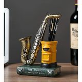 homelifestyle® Art (Resin, Saksafon Heykeli & Kalemlik, Bronz & Sarı & Yeşil, 8 x 13 x 20 cm)