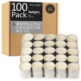 HomeLights Kokusuz Beyaz Tealight Mumlar -100'lü Paket, 6 ila 7 Saat Yanma Süresi Dumansız Tealight Mumlar, Şabat, Düğünler, Noel, Ev Dekoru için Pamuk Fitilli Mini Adak Parafin Mumları