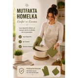 HOMELKA Fırın Eldiveni ve Tutacak Seti Açık Yeşil Renk Isıya Dayanıklı Kaymaz Kapitoneli Fırın Eldiveni ve Tutacağı Seti 1+1 Set Fırın Eldiveni + Tutacak