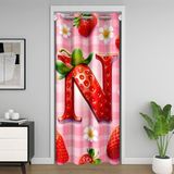 Homemissing 3D Çilek Kapı Perdesi Kapı Gizliliği için Kırmızı Çilek Dolap Örtüsü Kişiselleştirilmiş Mektup N Oda Bölücü Perde 106x203 cm Sevimli Çiçek Yatak Odası Oturma Odası Pencere Uygulamaları