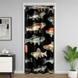 Homemissing 3D Pike Balık %30 -% 50 Oda Karartma Perdeleri 106x203 cm Bas Büyük Balık Kapı Perdesi Gizlilik Balıkçılık Avcılık Balıkçı Balık Adam Odası Bölücü Perde Kapak Siyah Pencere Uygulamaları