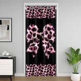 Homemissing Açık Pembe Leopar Kapı Perdesi Kapı Perdesi Gizlilik Glitter Fiyonklu Dolap Örtüsü Hayvan Baskılı Oda Bölücü Perde 106x213 cm Coquette Tarzı Yatak Odası Oturma Odası Pencere Uygulamaları