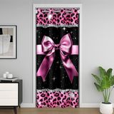 Homemissing Açık Pembe Leopar Kapı Perdesi Kapı Perdesi Gizlilik Pembe Fiyonklu Dolap Örtüsü Coquette Hediye Fiyonk Tasarım Oda Bölücü Perde 106x203 cm Hayvan Baskılı Yatak Odası Oturma Odası Pencere
