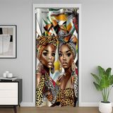 Homemissing Afro Kadın Kapı Perdesi Kapı Perdesi Gizlilik Leopar Dolap Örtüsü Afrika Desenli Oda Bölücü Perde 106x203 cm Etnik Afro Dekor Yatak Odası Oturma Odası Kabile Pencere Uygulamaları