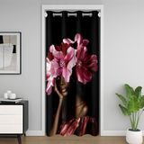 Homemissing Afro Kadın Kapı Perdesi Kapı Perdesi Gizlilik Pembe Çiçek Dolap Örtüsü Afrikalı Kız Odası Bölücü Perde 86x203 cm Yumuşak Çiçek Dokusu Yatak Odası Oturma Odası Kabile Estetik Pencere
