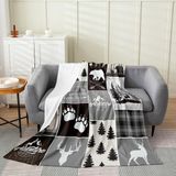 Homemissing Ayı Battaniyesi Çocuk Çiftlik Evi Hayvanları Peluş Battaniye Vahşi Hayvan Flanel Polar Battaniye Oda Dekoru için Doğa Yaban Hayatı Ayı Gri Kahverengi Çift Kişilik 152 cm x 200 cm