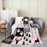 Homemissing Ayı Battaniyesi Çocuk Çiftlik Evi Hayvanları Peluş Battaniye Vahşi Hayvan Flanel Polar Battaniye Oda Dekoru için Doğa Yaban Hayatı Ayı Pembe Gri Çift Kişilik 152 cm x 200 cm