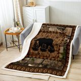 Homemissing Ayı Peluş Battaniye Çift Kişilik 152 cm x 200 cm Yabani Hayvan Polar Battaniye Erkek Kız Çocuk Rustik Kabin Ülke Sherpa Battaniye Oda Dekoru Ayı Ayak İzi Kahverengi Bulanık Battaniye