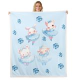 Homemissing Bale Dansçısı Balerin Polar Battaniye Çift Kişilik 150 x 189 cm Çocuklar Kızlar için Sevimli Ayı Kawaii Koyun Küçük Tavşan Peluş Sherpa Battaniye Yatak Kanepe Mavi Rüya Hayvan Yatak Odası