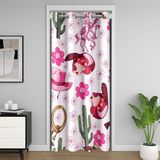 Homemissing Batı Kapı Perdesi Kapı Koruması için Cowgirl Çiçekli Dolap Örtüsü Batı Kovboy Çizmeleri Oda Bölücü Perde 150 x 203 cm Vahşi Batı Kaktüs Çiçek Yatak Odası Soluk Pembe Pencere Uygulamaları