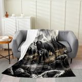 Homemissing Büyük Ayı Flanel Polar Atma Battaniye Bebek 30 x 40 inç Çocuk Vahşi Hayvan Peluş Battaniye Doğa Vahşi Yaşam Ayı Bulanık Battaniye Süper Yumuşak Rustik Kabin Ülke Tüm Mevsim Battaniye