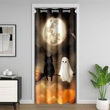 Homemissing Cadılar Bayramı Hayalet Kapı Perdesi Kapı Perdesi Kapı Gizliliği için 150x203 cm Çocuklar Kawaii Kara Kedi Klozet Örtüsü Hile veya Tedavi Odası Bölücü Perde