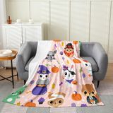 Homemissing Cadılar Bayramı Süslemeleri Peluş Atma Battaniye 100 x 128 cm Karikatür Baykuş Tavşan Peluş Battaniye Kawaii Cadılar Bayramı Festivali Temalı Kız Pembe Battaniye