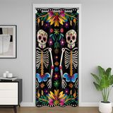 Homemissing Çocuk Şeker Kafatası %30 -%50 Oda Karartma Kapı Perdeleri Seti 106,6 cm x 213,4 cm Boho Gotik İskelet Kafatası Kapı Perdesi Gizlilik Erkek Kız Çiçekli Botanik Kafatası Oda Bölücü Perde