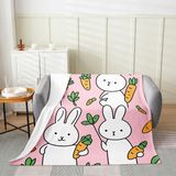 Homemissing Çocuk Tavşan Flanel Polar Battaniye 100 x 125 cm Sevimli Tavşan Bulanık Battaniye Kanepe Kanepe Havuç Tüm Mevsim Yatak Battaniyesi Pembe Peluş Battaniye