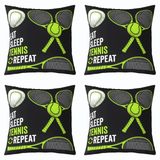 Homemissing Çocuk Tenis Baskı Yastık Kılıfı 50x50 cm 4'lü Set Tenis Severler için Hediye Atmak Yastık Kılıfları Erkek Kız Gençler Dekor Spor Oyun Dekor Yastık Kılıfı Nefes Yumuşak Mikrofiber Kadın