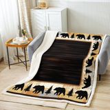 Homemissing Çocuklar Ayı Polar Battaniye Rustik Ayı Sherpa Battaniye Çift 152 cm x 200 cm Erkek Kız Çocuk Gençler Yatak Odası Dekoru Ayı Vahşi Hayvan Peluş Battaniye Çiftlik Evi Ahşap Gri Bulanık