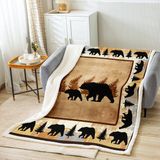 Homemissing Çocuklar Ayı Polar Battaniye Rustik Ayı Sherpa Battaniye Çift 152 cm x 200 cm Erkek Kız Çocuk Gençler Yatak Odası Dekoru Ayı Vahşi Hayvan Peluş Battaniye Çiftlik Evi Teması Sarı Bulanık
