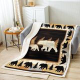 Homemissing Çocuklar Ayı Polar Battaniye Rustik Ayı Sherpa Battaniye Çift 152 cm x 200 cm Erkek Kız Çocuk Gençler Yatak Odası Dekoru Ayı Vahşi Hayvan Peluş Battaniye Çiftlik Evi Teması Sarı Kahverengi
