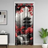 Homemissing Çocuklar için Japon Kapı Perdesi Kapı Perdesi 106x203 cm 1 Panel, Mürekkep Boyama Dolap Örtüsü Dumanlı Dağ Odası Bölücü Perde Erkek Kız Kırmızı Siyah Gençler