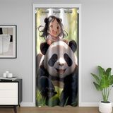 Homemissing Çocuklar için Panda Kapı Perdesi Kapı Perdesi 132 x 203 cm Sevimli Hayvan Kızları %30-%50 Oda Karartma Yalıtımlı Termal Perde Sevimli Karikatür Panda Oda Bölücü Perde Kılıfı Siyah Beyaz