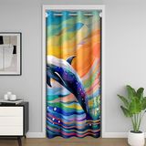 Homemissing Çocuklar için Yunus Kapı Perdesi Kapı Gizliliği için 132 x 203 cm Okyanus Deniz Temalı %30-50 Oda Karartma Yalıtımlı Termal Perde Deniz Yaratıkları Oda Bölücü Perde Örtüsü Karikatür