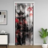 Homemissing Çocuklar Japon Tarzı Dolap Örtüsü 132 x 203 cm 1 Panel, Dumanlı Dağ Kapı Perdesi Kapı Geçidi Gizlilik Erkek Kız Mürekkep Boyama Odası Bölücü Perde Kırmızı ve Siyah Gençler
