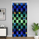 Homemissing Damalı Kalp Kapı Perdesi Kapı Pencere için 86x203 cm Ekose Isı Yalıtımlı Geçici Oda Bölücüler Yeşil Mavi Siyah Dolap Örtüsü Dama Tahtası Geometrik Yatak Odası Oturma Odası Mikrofiber