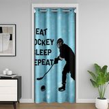 Homemissing Eat Sleep Hokey Kapı Perdesi Kapı Perdesi Gizlilik Siyah Siluet Buz Hokeyi Yatak Odası için Dolap Örtüsü Açık Mavi Oda Bölücü Perde 106 x 213 cm Retro Karartma Lakros
