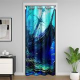 Homemissing Gemi Kapı Perdesi Kapı Perdesi 106 x 203 cm Çocuklar Denizcilik A30%-50% Oda Karartma Erkek Kız Gençler için Deniz Macera Odası Bölücü Perde Örtüsü
