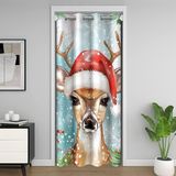 Homemissing Geyik Kapı Perdesi Kapı Gizliliği için 106 x 203 cm Mutlu Noeller Oda Bölücü Perde Örtüsü Noel Temalı Kar Tanesi Boynuzları Noel Ağacı %30 -%50 Karartma Perdesi Mavi Kapı Perdesi