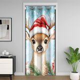 Homemissing Geyik Kapı Perdesi Kapı Gizliliği için 132 x 203 cm Merry Christmas Oda Bölücü Perde Örtüsü Noel Kar Tanesi Boynuzları %30 -% 50 Kararan Karartma Perdesi Botanik Kapı Perdesi