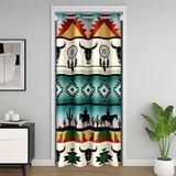 Homemissing Haki Güneybatı Aztek Kapı Perdesi Kapı Koruması için Rustik Batı Dolap Örtüsü Bohem Boho Tribal Oda Bölücü Perde 132x213 cm Kaktüs İnek Kafatası Yatak Odası Kırmızı Mavi Yeşil