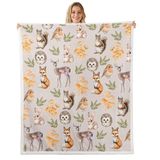 Homemissing Hayvan Temalı Polar Battaniye Çift Kişilik 150x189 cm Kanepe Yatak Kanepe Çocuklar Erkek Kız Genç Tilki Geyik Kuş Tavşan Baskı Peluş Battaniye Mantar Dekor Sherpa Battaniye Hayvan Bulanık