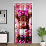 Homemissing Highland Cow Kapı Perdesi Kapı Perdesi Gizlilik Pembe Fiyonklu Dolap Örtüsü Yatak Odası Oturma Odası Çiçek Çiftlik Evi Oda Bölücü Perde 132 x 213 cm Karartma Ev Dekoru