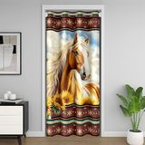 Homemissing Kahverengi At Kapı Perdesi Kapı Koruması için 106x203 cm Dörtnala At Klozet Örtüsü Vahşi Batı Güneybatı Aztek Ayçiçeği Rustik Çiftlik Evi %30 -%50 Karartma Odası Bölücü Perde