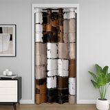 Homemissing Kahverengi Siyah Soyut Dolap Kapağı Modern Soyut Sanat Kapı Perdesi Kapı Perdesi Gizlilik için 106x203cm 1 Panel Çocuklar Erkek Kız Geometrik Minimalist Kare Oda Bölücü Perde